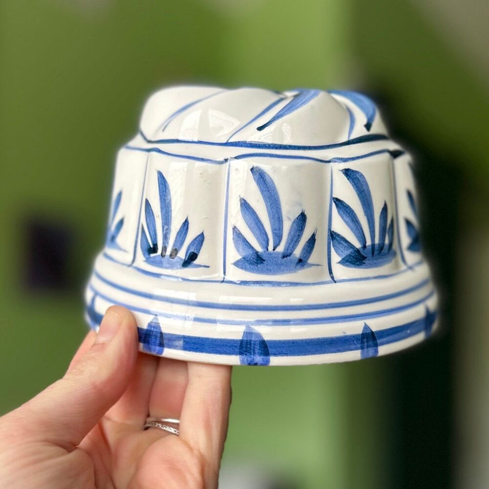 VTG Charming Blue Boho Unique Ceramic Bundt Shape Hanging Accent - Picture 5 of 10